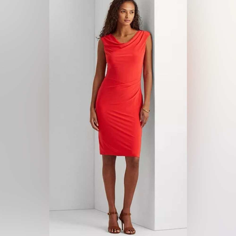 Lauren Ralph Lauren Jersey Cowl Neck Dress tomato red/orange size 12 petite